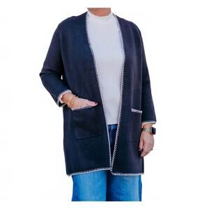 NEW MULTIPLES 3/4 sleeve drop shoulder long knit cardigan in heather grey